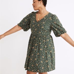 Poplin V-Neck Bubble-Sleeve Mini Dress